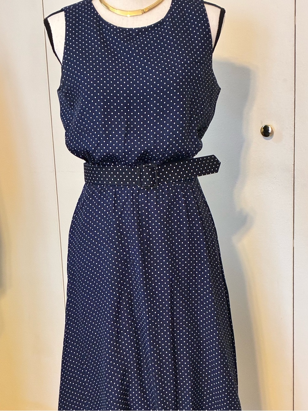 Vintage Brooks Brothers Navy and White Polka Dot Midi Dress- USA Pretty Woman